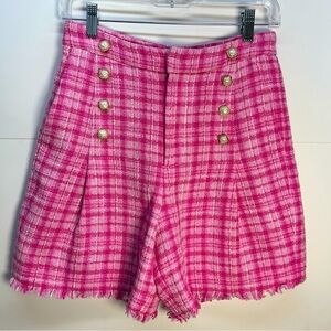 C Wonder Christian Siriano Pink Tweed Frayed Shorts Womens XS Barbiecore